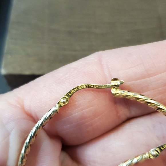 Gold Over 925 Sterling Silver Textured Pattern Large Hoop Earrings - Picture 3 of 5